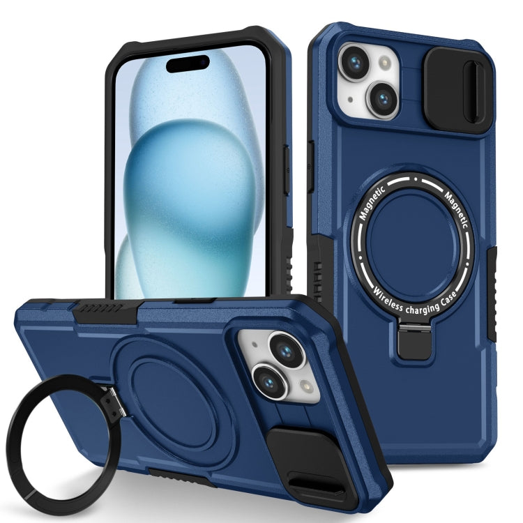 Para iPhone 15 Sliding Camshield Magsafe Holder TPU Hybrid PC Funda para Teléfono (Azul Real) - MOVILSTORE