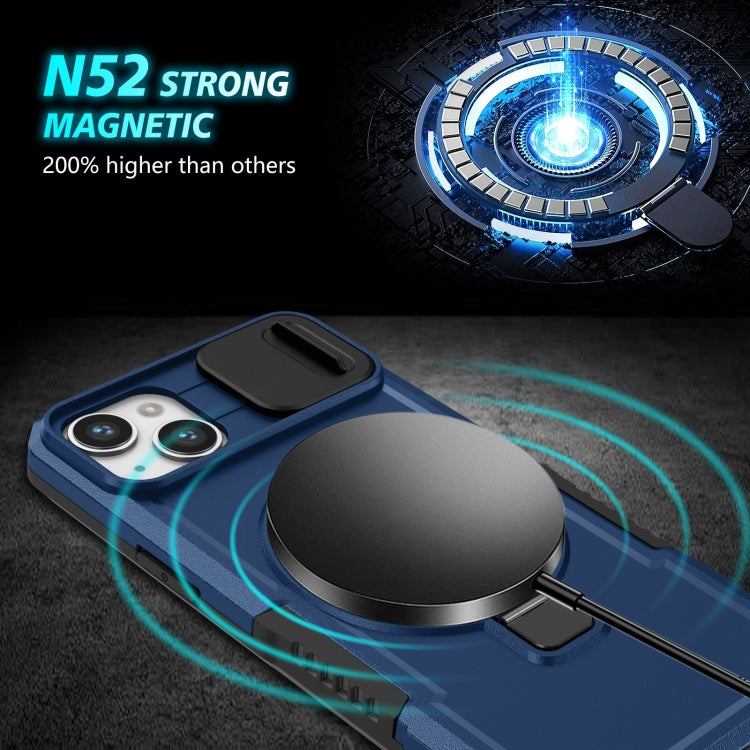 Para iPhone 15 Sliding Camshield Magsafe Holder TPU Hybrid PC Funda para Teléfono (Azul Real) - MOVILSTORE