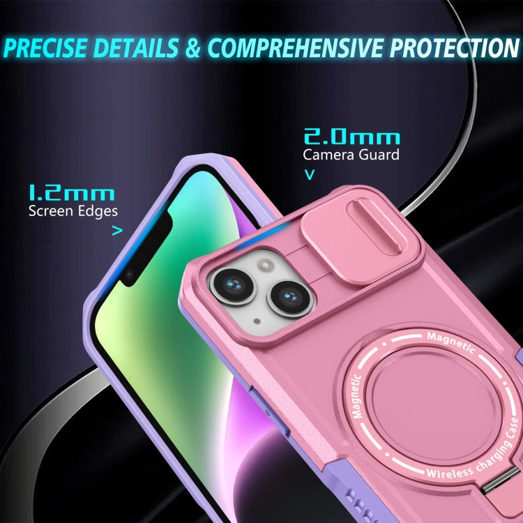 Para iPhone 15 Sliding Camshield Magsafe Holder TPU Hybrid PC Funda para Teléfono (Rosa Púrpura) - MOVILSTORE