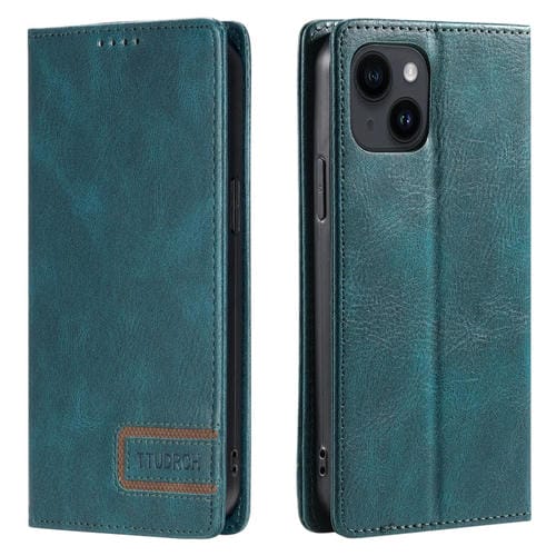 Para iPhone 15 Touch Rfid Funda de Teléfono de Cuero Magnético con Textura Retro (Verde) - MOVILSTORE