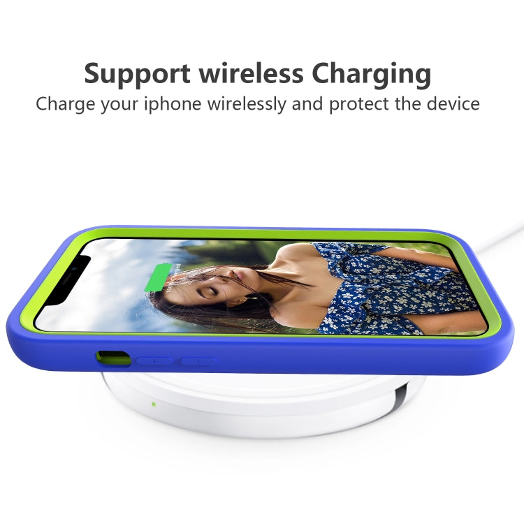 Para iPhone 15 Wave Pattern 3 En 1 Funda de Silicona + PC para Teléfono (Azul + Olivino) - MOVILSTORE