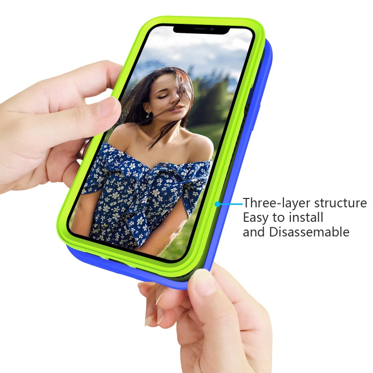 Para iPhone 15 Wave Pattern 3 En 1 Funda de Silicona + PC para Teléfono (Azul + Olivino) - MOVILSTORE